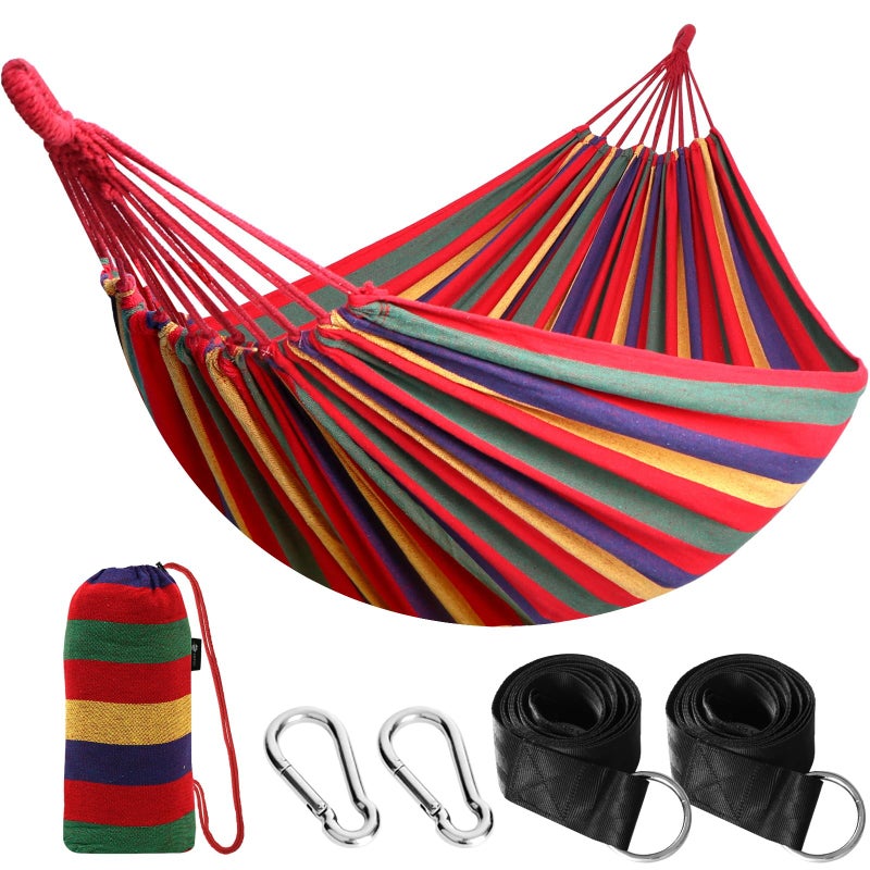 ANYOO Cotton Hammock Portable Camping Hammocks for Hanging Sturdy Garden Comfortable Fabric Hammock with Tree Straps Up to 660lbs with Travel Bag for Camping Outdoor/Indoor Patio Backyard - Image 1