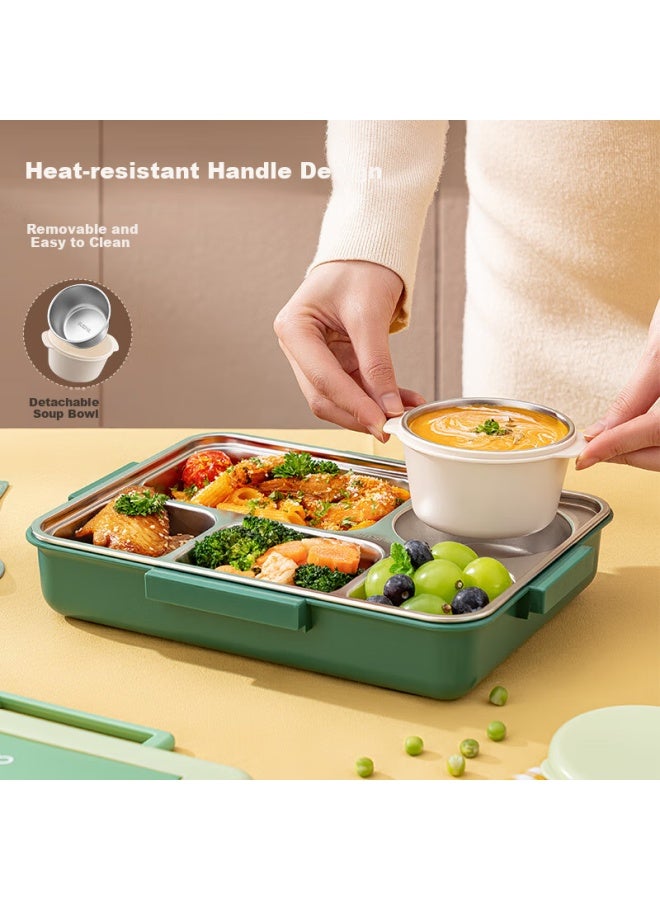 Tafuco Student Lunch Box 316l Stainless Steel Five-grid Separation Heat-resistant Children's Five-grid Meal Plate With Cutlery T5325 Pink - Image 2