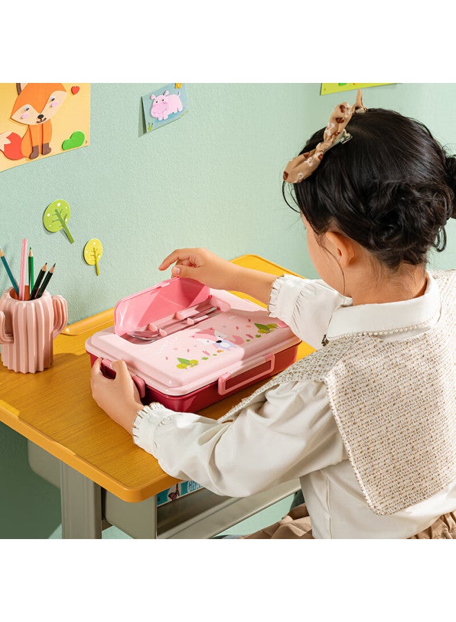 Tafuco Student Lunch Box 316l Stainless Steel Five-grid Separation Heat-resistant Children's Five-grid Meal Plate With Cutlery T5325 Pink - Image 5