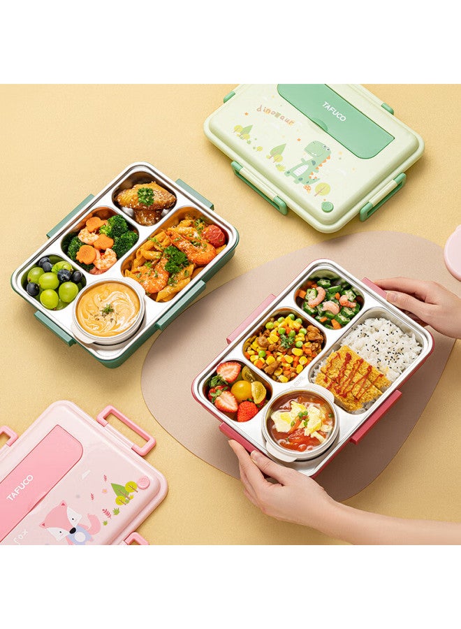 Tafuco Student Lunch Box 316l Stainless Steel Five-grid Separation Heat-resistant Children's Five-grid Meal Plate With Cutlery T5325 Pink - Image 1