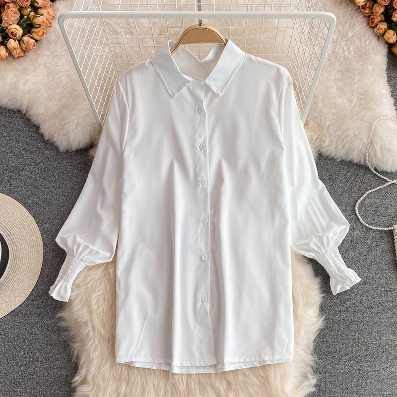 Spring Autumn Casual Knit Vest and Shirt Set for Women Single white shirt
