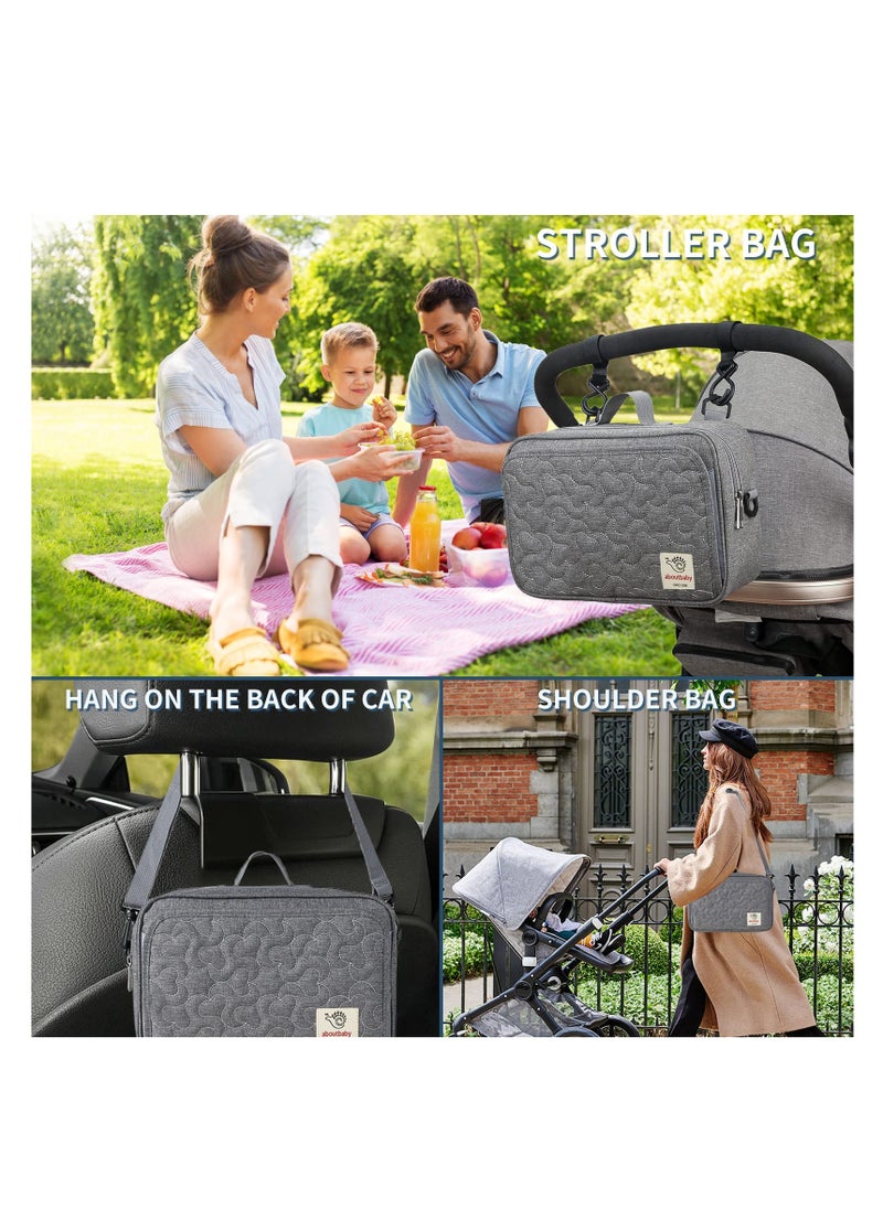 SYOSI - Small Diaper Bag Stroller Bag Diaper Organizer Caddy for Diapers with Insulated Pocket, Stroller Straps and Adjustable Shoulder Strap,Universal Fit Most Strollers, Gray - Image 1