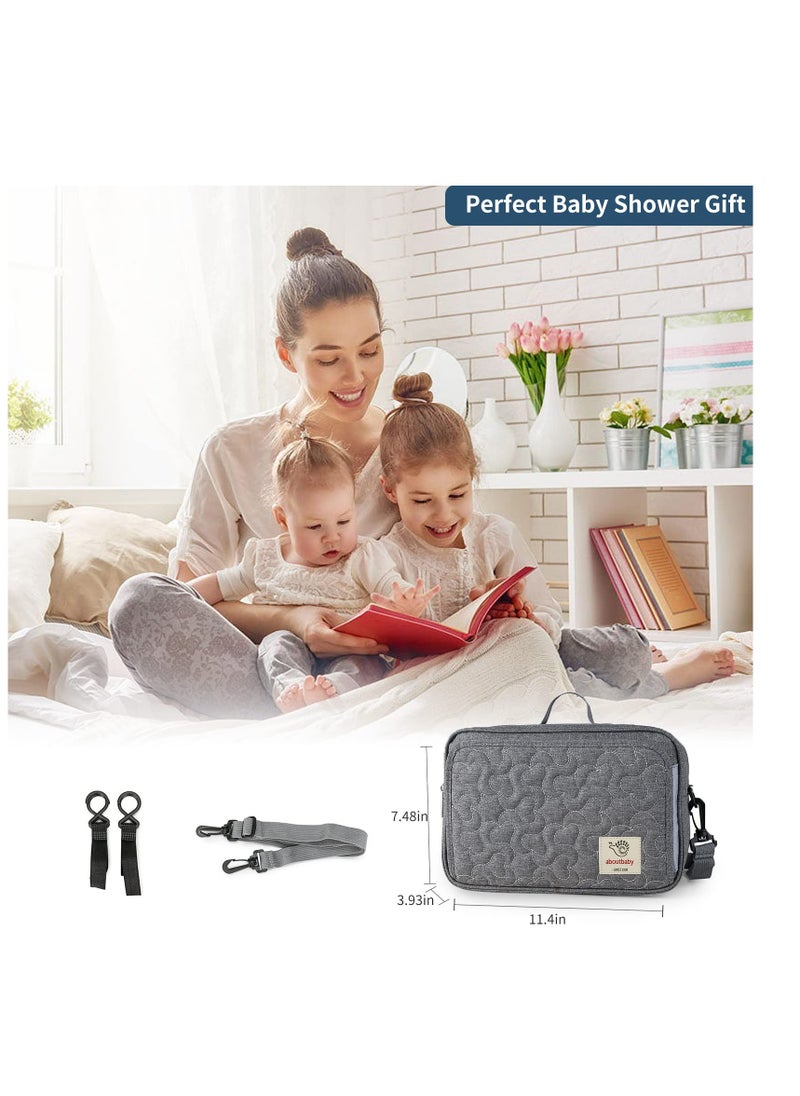 SYOSI - Small Diaper Bag Stroller Bag Diaper Organizer Caddy for Diapers with Insulated Pocket, Stroller Straps and Adjustable Shoulder Strap,Universal Fit Most Strollers, Gray - Image 1