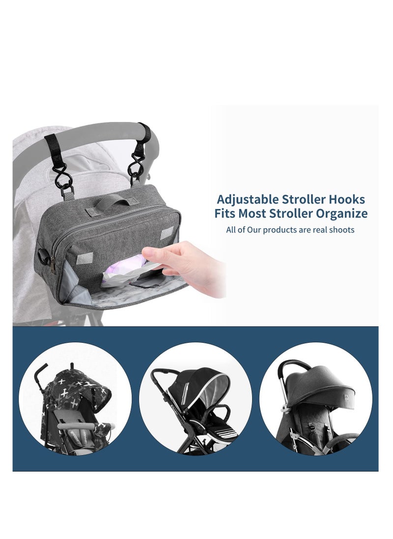 SYOSI - Small Diaper Bag Stroller Bag Diaper Organizer Caddy for Diapers with Insulated Pocket, Stroller Straps and Adjustable Shoulder Strap,Universal Fit Most Strollers, Gray - Image 1