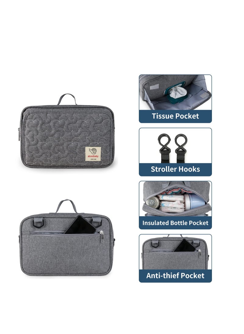 SYOSI - Small Diaper Bag Stroller Bag Diaper Organizer Caddy for Diapers with Insulated Pocket, Stroller Straps and Adjustable Shoulder Strap,Universal Fit Most Strollers, Gray - Image 1