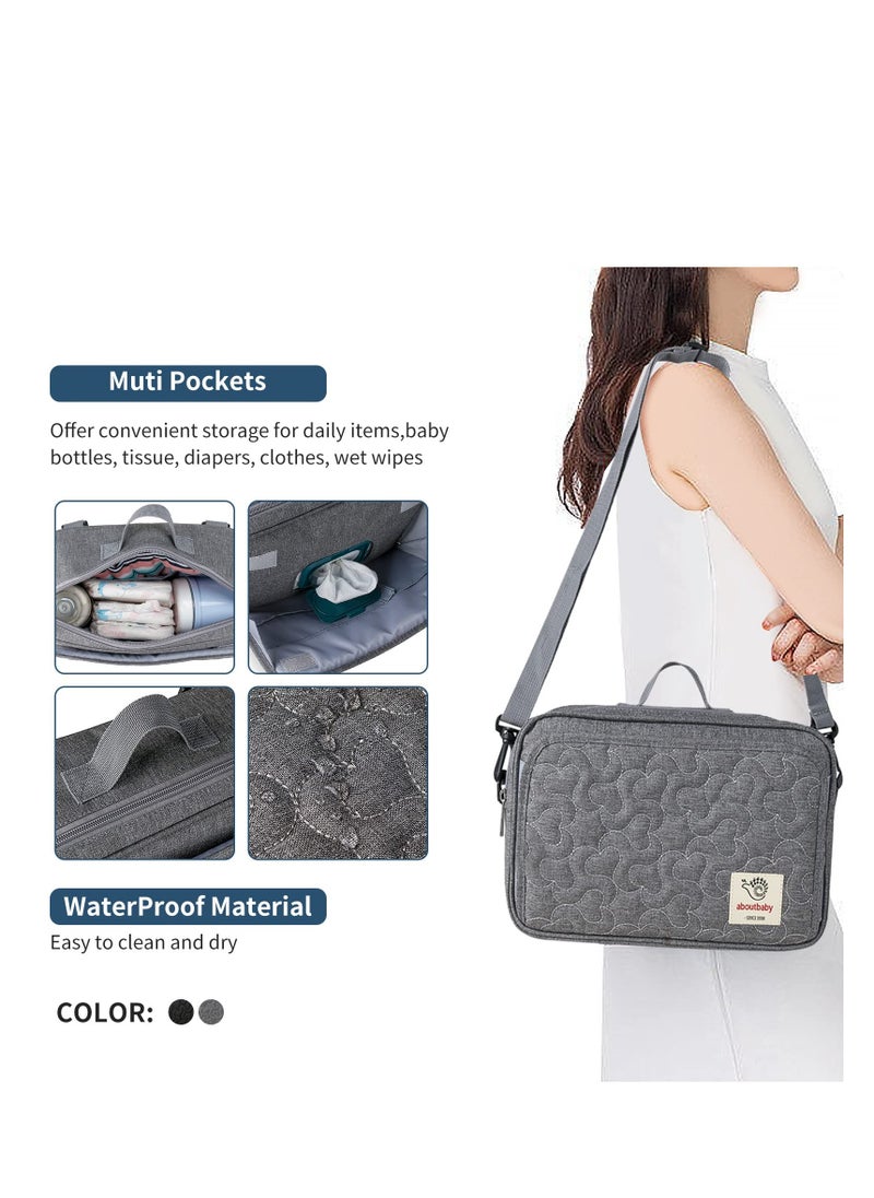 SYOSI - Small Diaper Bag Stroller Bag Diaper Organizer Caddy for Diapers with Insulated Pocket, Stroller Straps and Adjustable Shoulder Strap,Universal Fit Most Strollers, Gray - Image 1