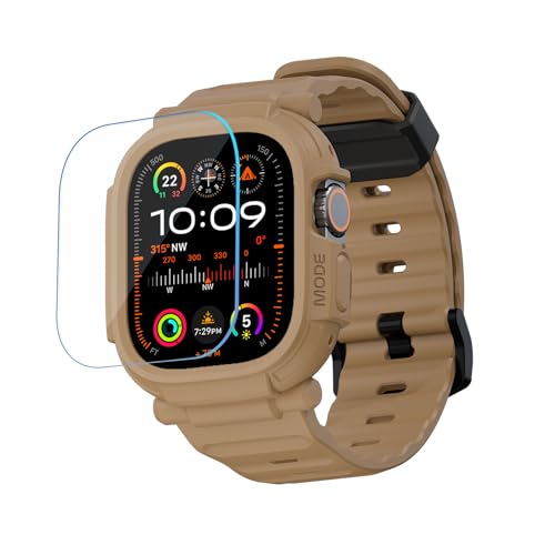 elkson Band Case for 49mm Apple Watch Ultra 3/2/1 with Screen Protector Tempered Glass, Quattro Pro Series Rugged for iWatch Strap, Military Grade Durable Protective Bumper Cover, Shockproof, Tan - Image 1