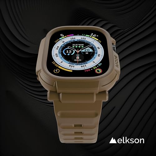 elkson Band Case for 49mm Apple Watch Ultra 3/2/1 with Screen Protector Tempered Glass, Quattro Pro Series Rugged for iWatch Strap, Military Grade Durable Protective Bumper Cover, Shockproof, Tan - Image 3