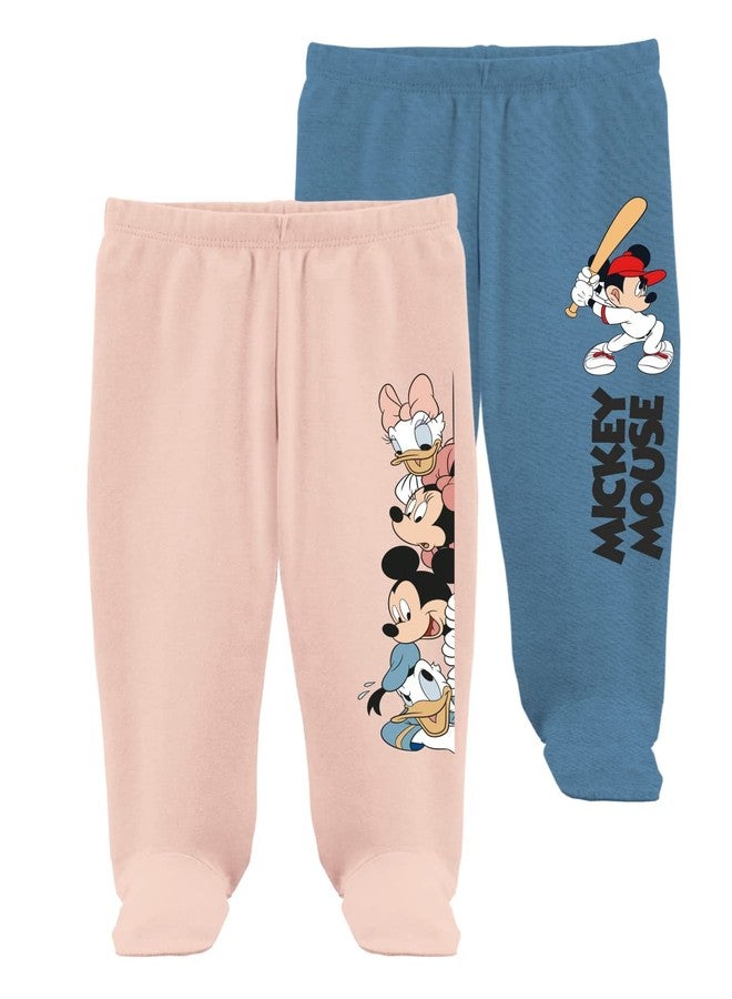 minicult Disney Mickey Mouse Footed Pajama Pants For Baby Boys And Girls(Blue b2)(Pack of 2)(12-18 Months) - Image 1