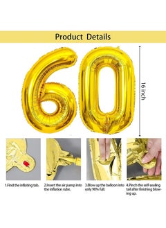 بارتي بروبس بالون رقم 60 من بارتي بروبس، بالون رقم ذهبي من رقائق الألومنيوم - بالون رقم 60 من رقائق الألومنيوم مقاس 16 بوصة/بالون رقم 60 من رقائق الألومنيوم الذهبي لتزيين عيد الميلاد الستين، ديكور الذكرى السنوية  - Image 3