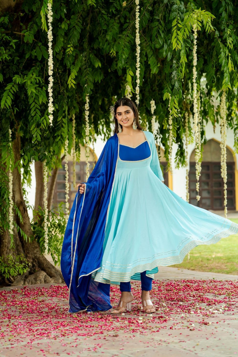 GoSriKi Women's Rayon Viscose Solid Anarkali Kurta with Pant & Dupatta (KUSPARI Blue-GS_XL_Blue_X-Large) - Image 3