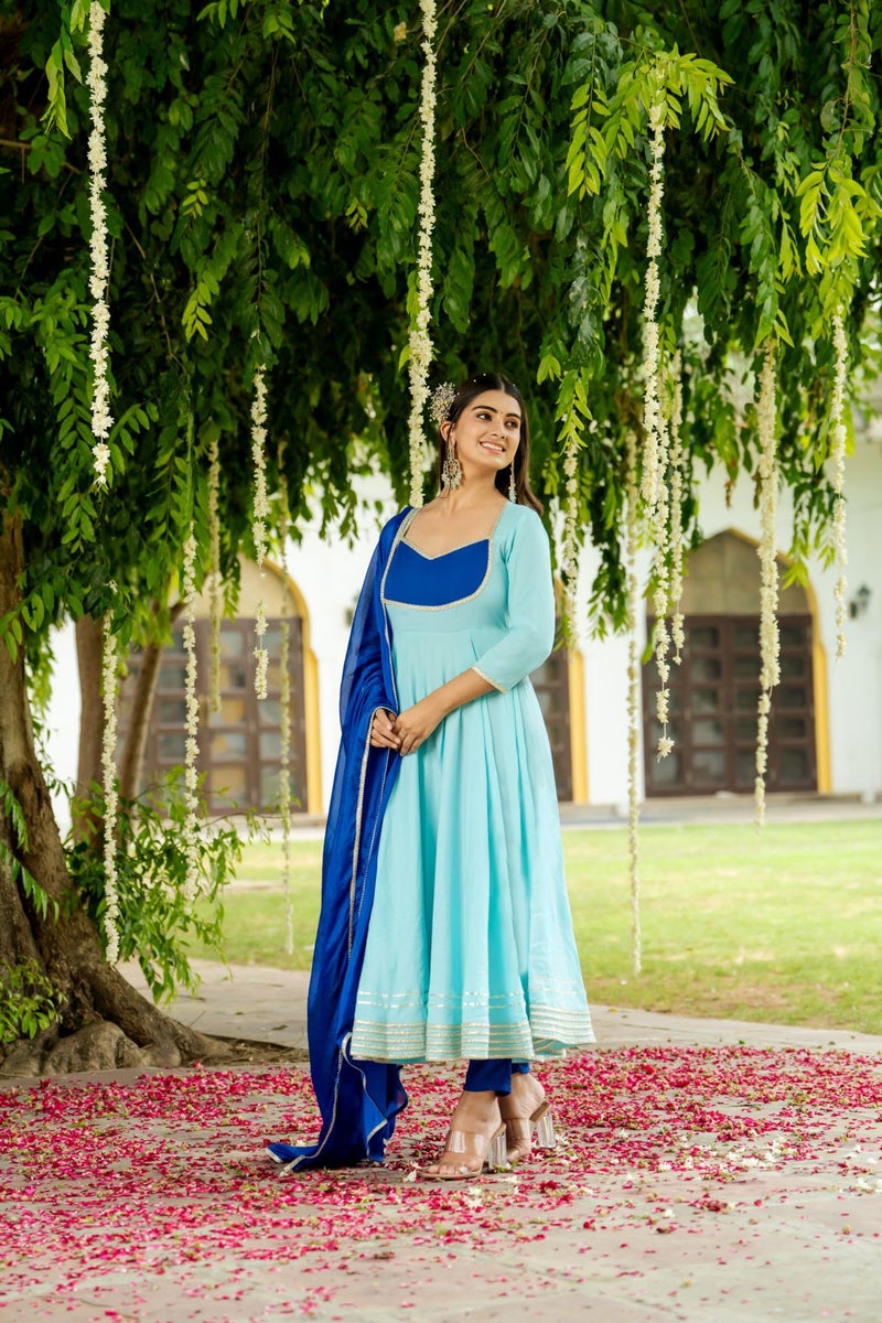 GoSriKi Women's Rayon Viscose Solid Anarkali Kurta with Pant & Dupatta (KUSPARI Blue-GS_XL_Blue_X-Large) - Image 4