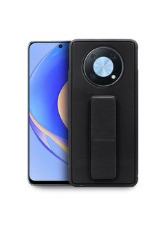 Hand Grip Magnetic Case Cover for Huawei Nova Y90 – Black, Shockproof, Impact Resistant, Built-In Iron Frame, Finger Strap, Foldable Kickstand, Ergonomic Design for Secure Grip, Full Access to Ports
