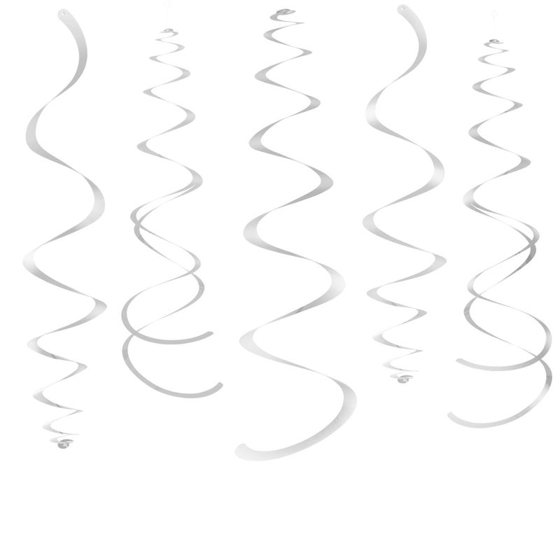 Silver Party Hanging Swirl Decorations Plastic Streamer for Ceiling Pack of 28