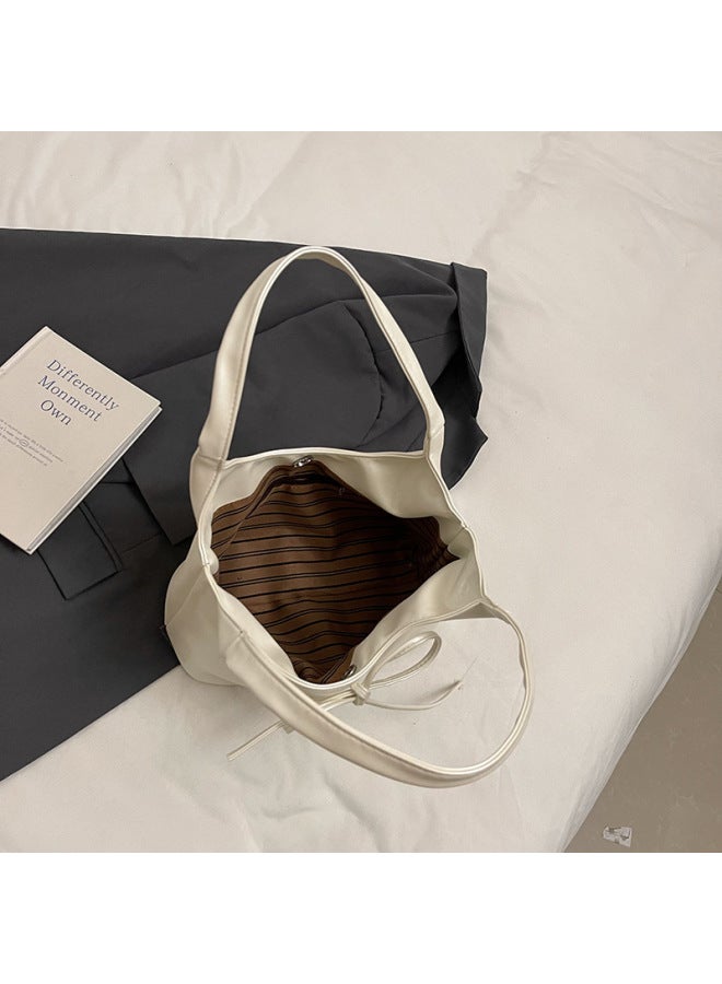 Korean Style Vegetable Basket Tote Bag Women 2025 Spring And Summer Large Capacity Shoulder Bag Niche Bow Handbag-Color:Off-white Small Style - Image 5