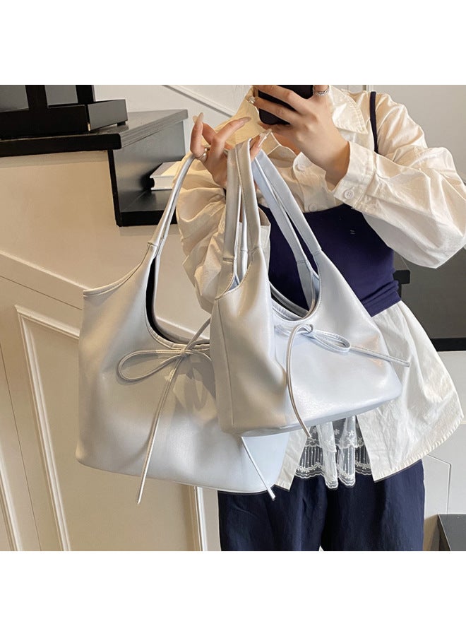 Korean Style Vegetable Basket Tote Bag Women 2025 Spring And Summer Large Capacity Shoulder Bag Niche Bow Handbag-Color:Off-white Small Style - Image 2