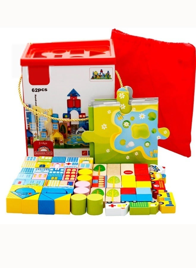 62PCS City Building Block Toys Building Block Building Toys Children's Construction Toys Educational Toys Large Particle Buckets - Image 4