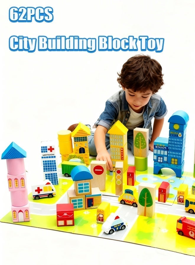 62PCS City Building Block Toys Building Block Building Toys Children's Construction Toys Educational Toys Large Particle Buckets - Image 1