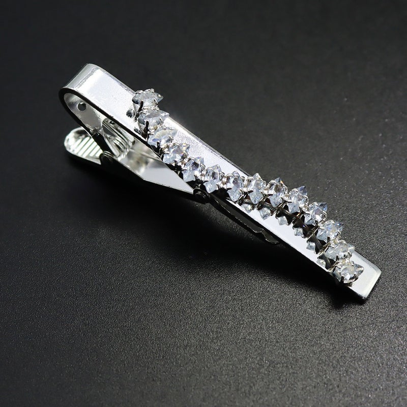 Xin Long Tai Luxury Zircon Tie Clip for Men and Women, Silver with Diamond Accent - Business Suit Accessory - Image 2