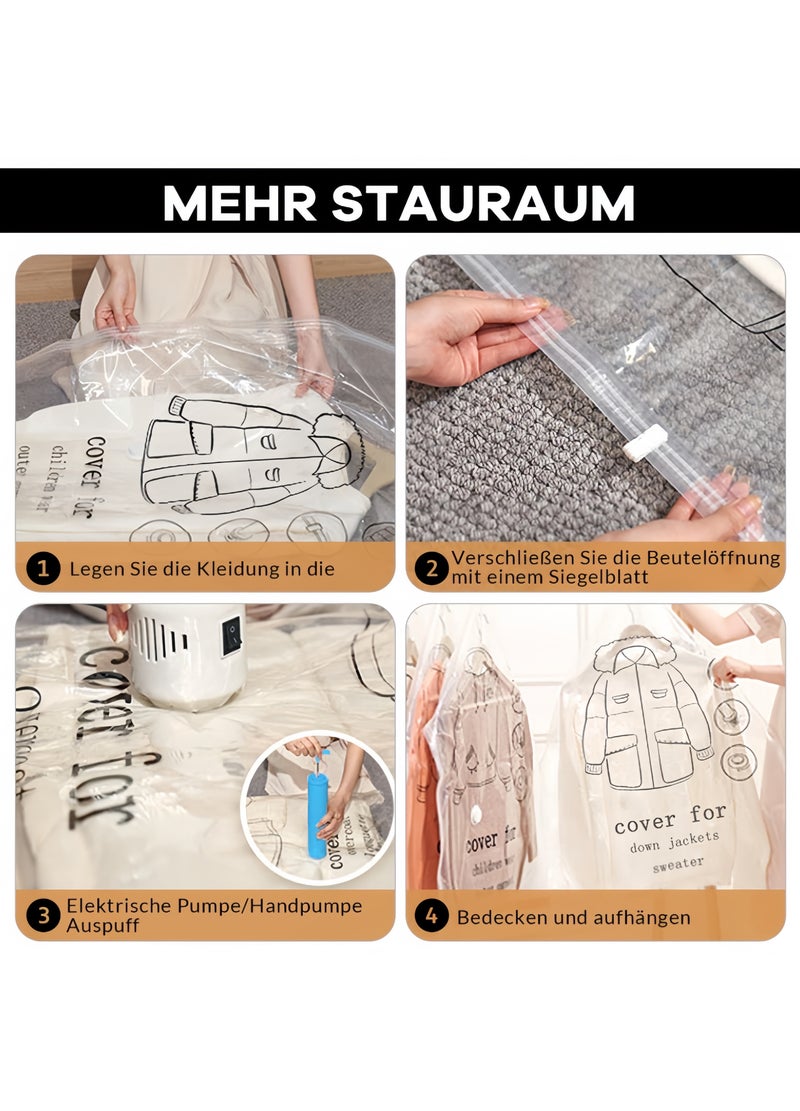 أكياس تخزين مفرغة من الهواء، موفرة للمساحة، طويلة 70×120 سم، أكياس تخزين مفرغة من الهواء للبدلات والفساتين والمعاطف أو السترات، تخزين وتنظيم خزانة الملابس 5 أكياس تخزين ملابس 70×90 سم + مضخة تفريغ مجانية - Image 5