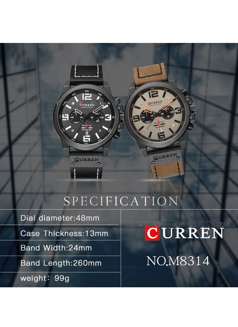 CURREN - Mens Leather Strap Watches Waterproof Chronograph Date Analog Quartz Watch - Image 1