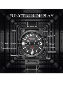 CURREN Mens Leather Strap Watches Waterproof Chronograph Date Analog Quartz Watch  - Image 5