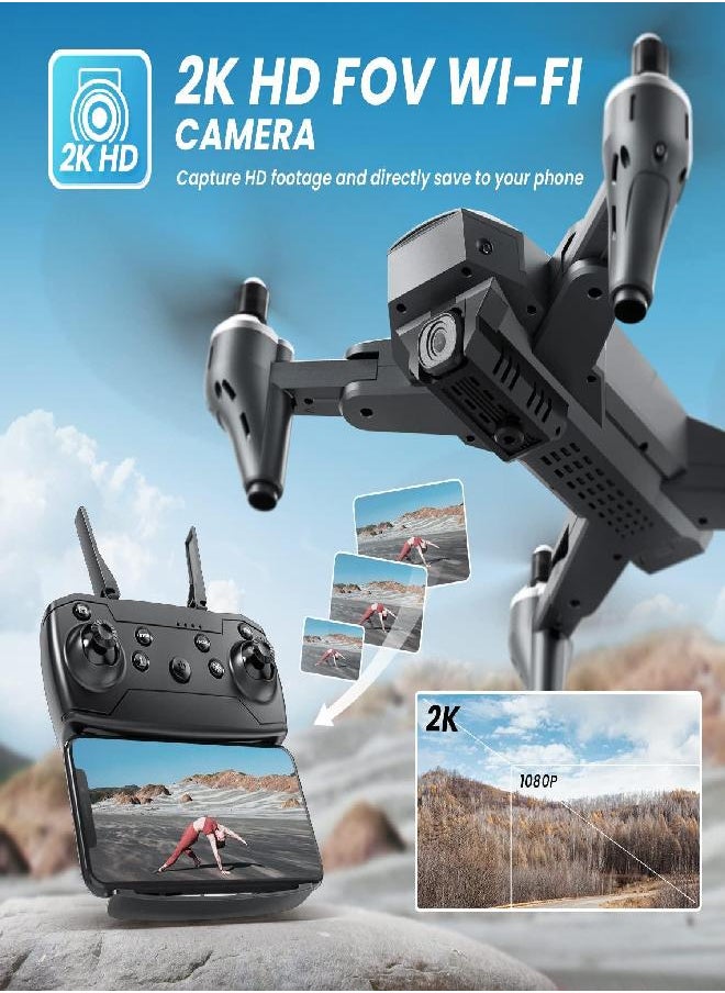 DEERC - DEERC Drone with Camera 2K HD FPV Live Video 2 Batteries and Carrying Case, RC Quadcopter Helicopter for Kids and Adults, Gravity Control, Altitude Hold, Headless Mode, Waypoints Functions - Image 1