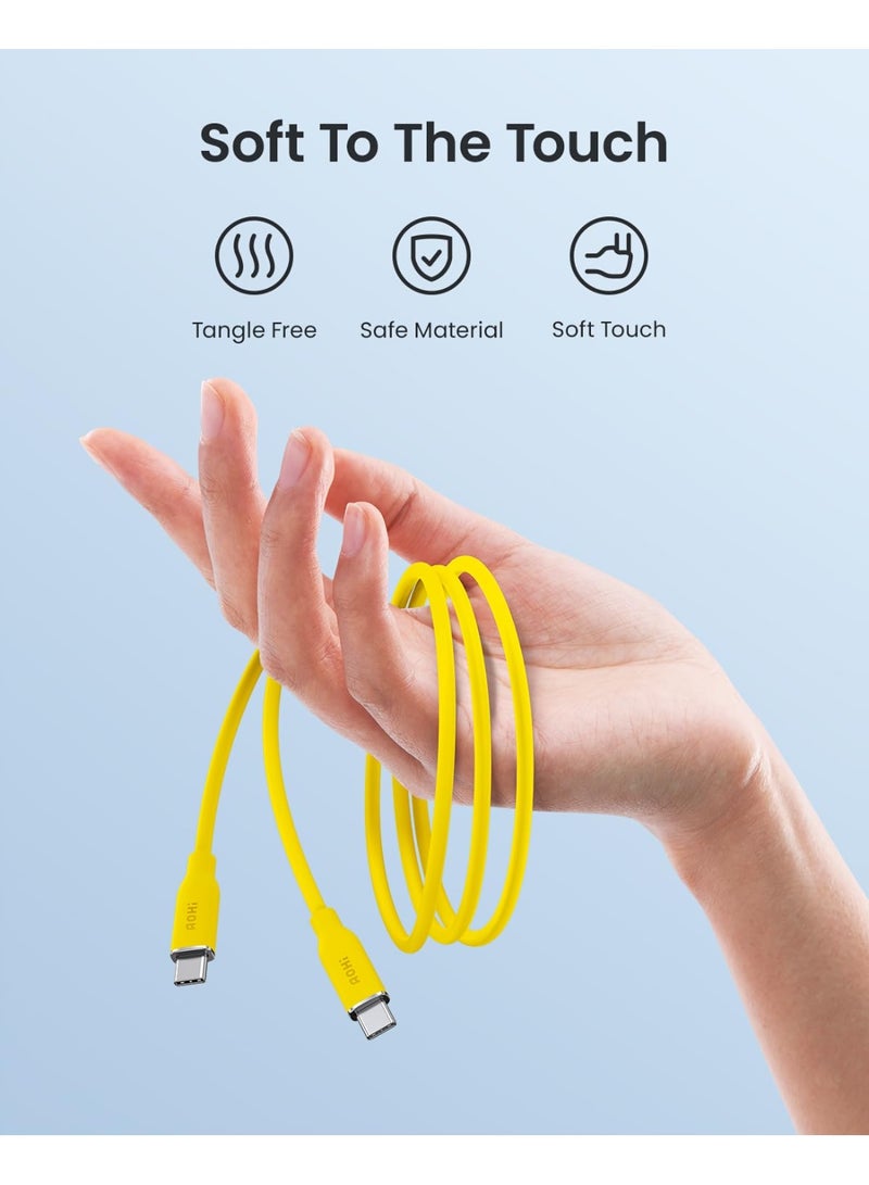 AOHI 140W USB-C to USB-C Cable, PD 3.1 Type-C Fast Charging, 1 m Silky Cable, Compatible with iPhone 17 Pro Max, Galaxy, MacBook Pro/Air, iPad Pro/Air, Pixel and More (Yellow) - Image 3