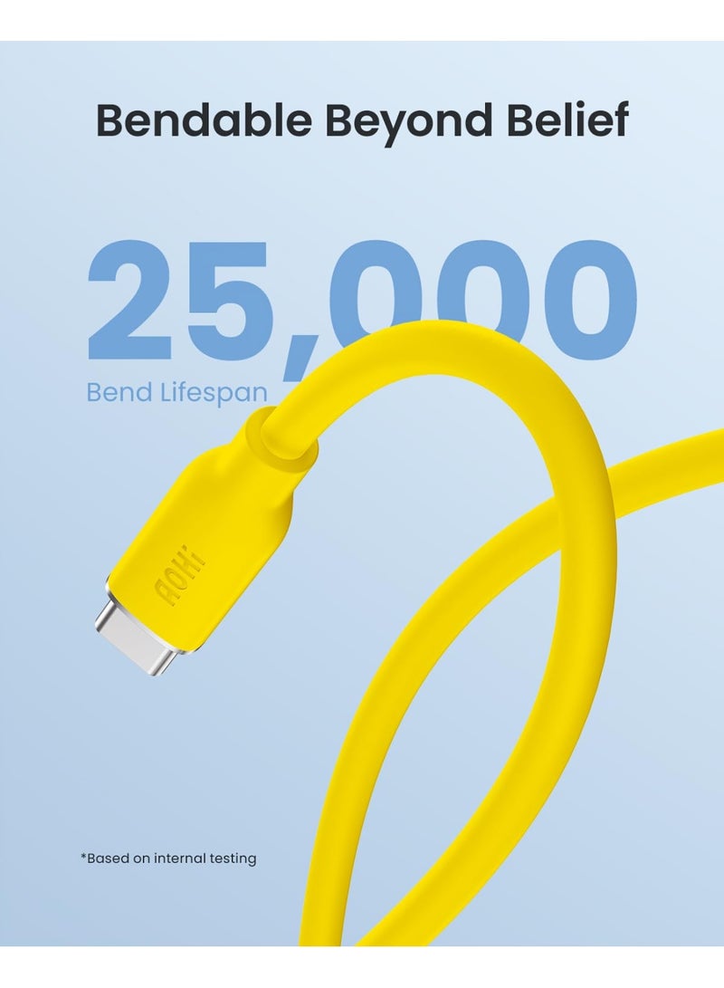 AOHI 140W USB-C to USB-C Cable, PD 3.1 Type-C Fast Charging, 1 m Silky Cable, Compatible with iPhone 17 Pro Max, Galaxy, MacBook Pro/Air, iPad Pro/Air, Pixel and More (Yellow) - Image 5