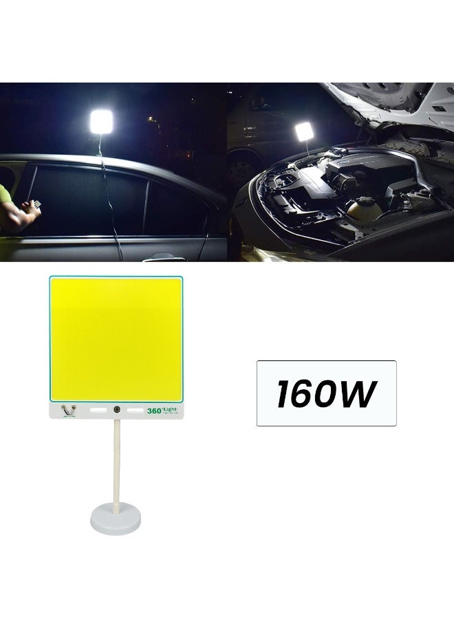 360 ديجري لايت مصباح عمل LED COB 160 واط 360 درجة مع قاعدة مغناطيسية، جهاز تحكم عن بعد، مصباح فائق السطوع 4000 لومن لإصلاح السيارات، والتخييم، والجراج، والأنشطة الخارجية، والطوارئ، ومشبك بطارية 12 فولت وقوة ولاعة سجائر، وحامل قابل للتعديل، ومصباح كشاف محمول - Image 2