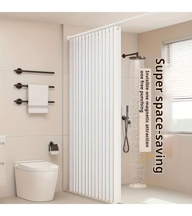 مشهد قهوة فاخر لون 180×180 سم 70.8×70.8 بوصة ستارة حمام قابلة للطي عالية الضغط بتصميم بوهيمي متينة لفصل جاف ورطب حماية من الغبار مع حزام من الجلد الصناعي وكلابات - Image 3