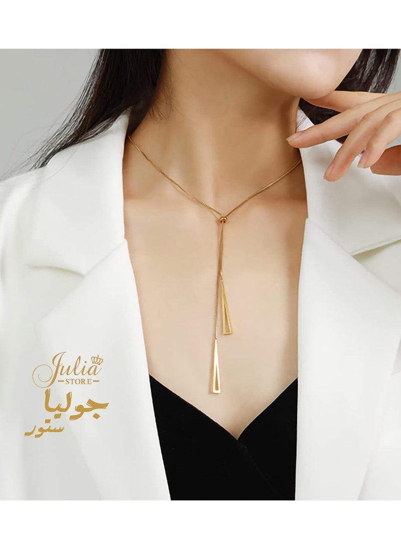 Julia Store 316L Stainless Steel 18K Gold Plated Triangle Pendant Necklace for Women New Trend Girls Adjustable Chain  - Image 2