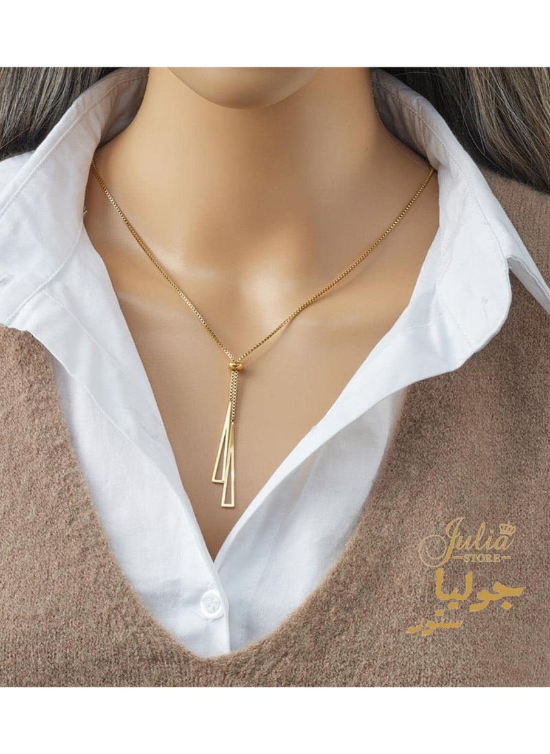 Julia Store 316L Stainless Steel 18K Gold Plated Triangle Pendant Necklace for Women New Trend Girls Adjustable Chain  - Image 3