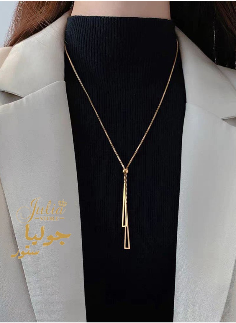 Julia Store 316L Stainless Steel 18K Gold Plated Triangle Pendant Necklace for Women New Trend Girls Adjustable Chain  - Image 4