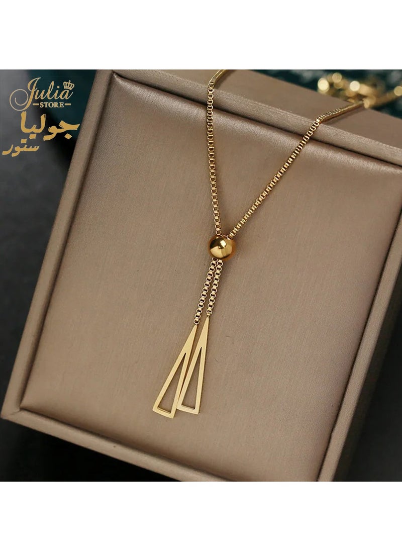 Julia Store 316L Stainless Steel 18K Gold Plated Triangle Pendant Necklace for Women New Trend Girls Adjustable Chain  - Image 5