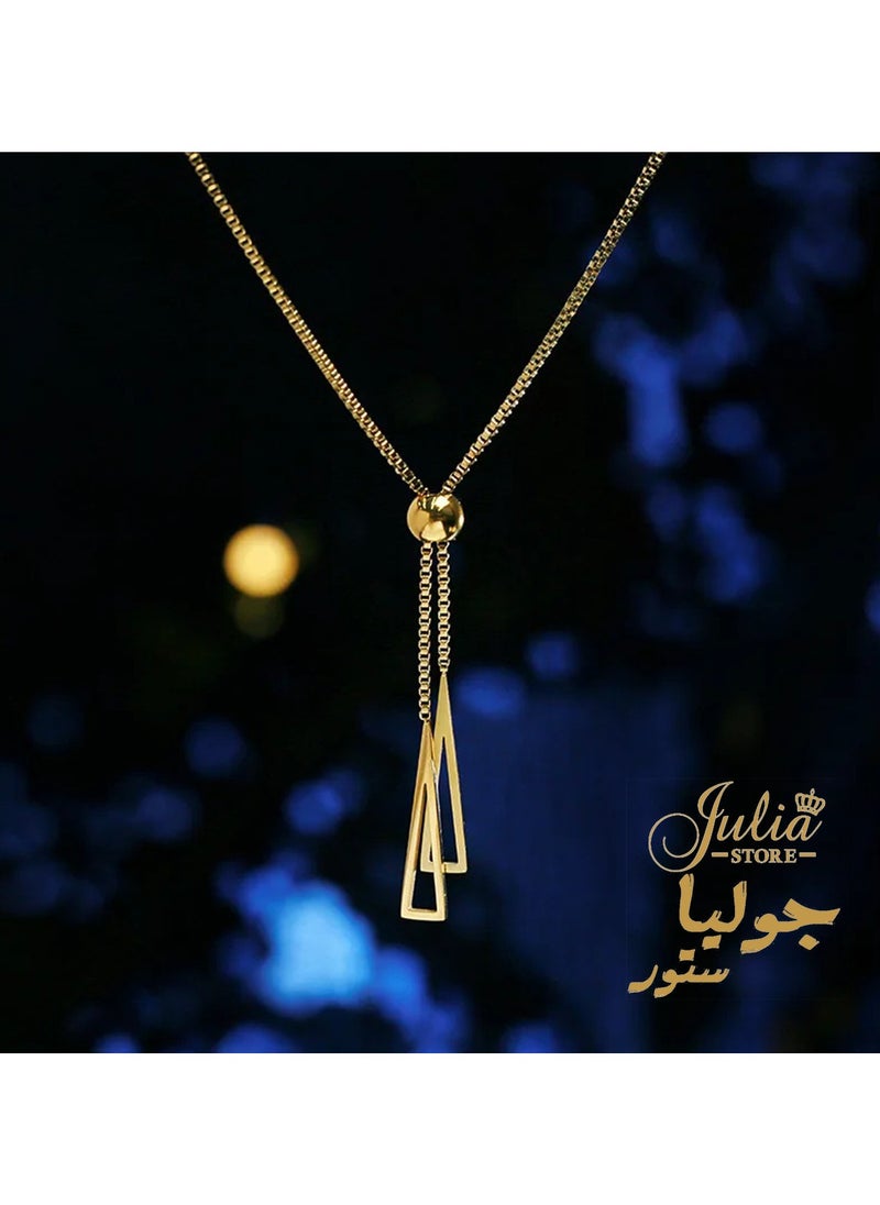 Julia Store 316L Stainless Steel 18K Gold Plated Triangle Pendant Necklace for Women New Trend Girls Adjustable Chain  - Image 1