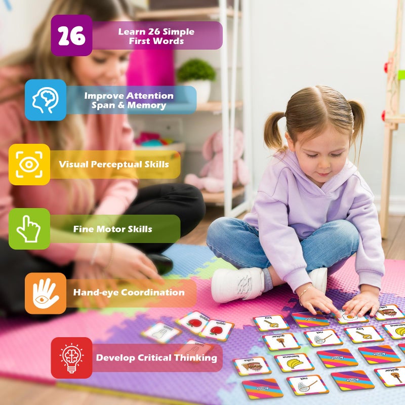 Aizweb First Words Match Game,Memory Game,52 Pcs Toddler Baby Flash Cards,Educational Toys for Pre K Preschool Kindergarten Learning Activities,Speech Therapy Materials Classroom Must Haves - Image 3