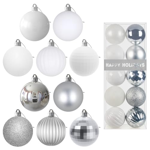 White  Silver 32 Large Christmas Balls  Christmas Tree Decoration Ornaments Shatterproof Hanging Balls for Birthday Halloween Holiday Wedding Decorations Set of 10pcs