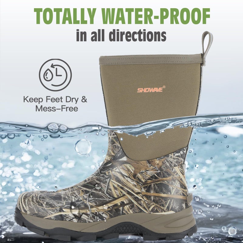 Showave Men's Rubber Boots Durable Waterproof Insulated Rain Boot Neoprene Heavy-duty Mud Outdoor Garden Working Hunting Boots(Camo 13) - Image 3