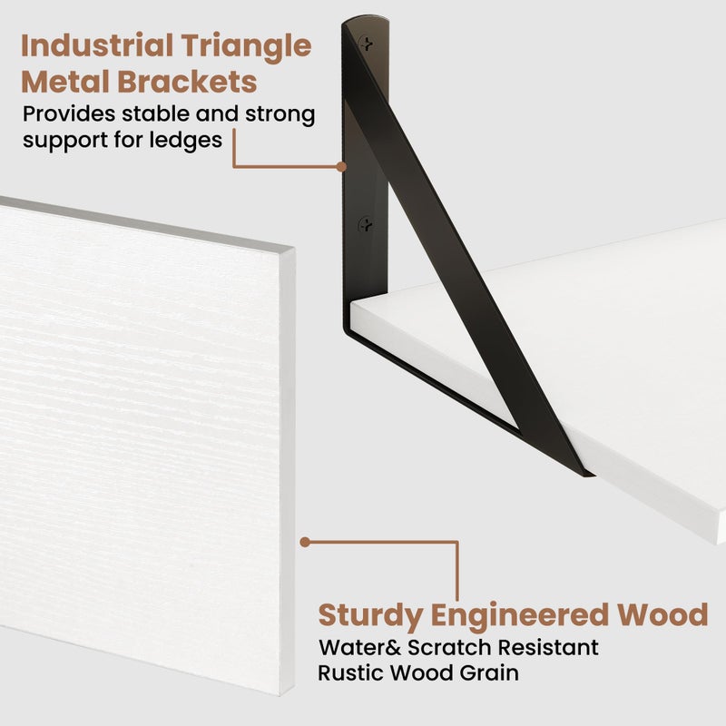 Axeman White Floating Shelves for Wall, 16W x 8D Floating Shelves Set of 2, 8'' Deep Wall Shelves for Bookshelf Living Room Bedroom Home Office Bathroom - Image 4