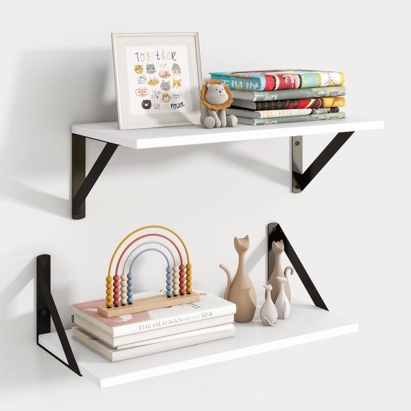 Axeman White Floating Shelves for Wall, 16W x 8D Floating Shelves Set of 2, 8'' Deep Wall Shelves for Bookshelf Living Room Bedroom Home Office Bathroom - Image 1