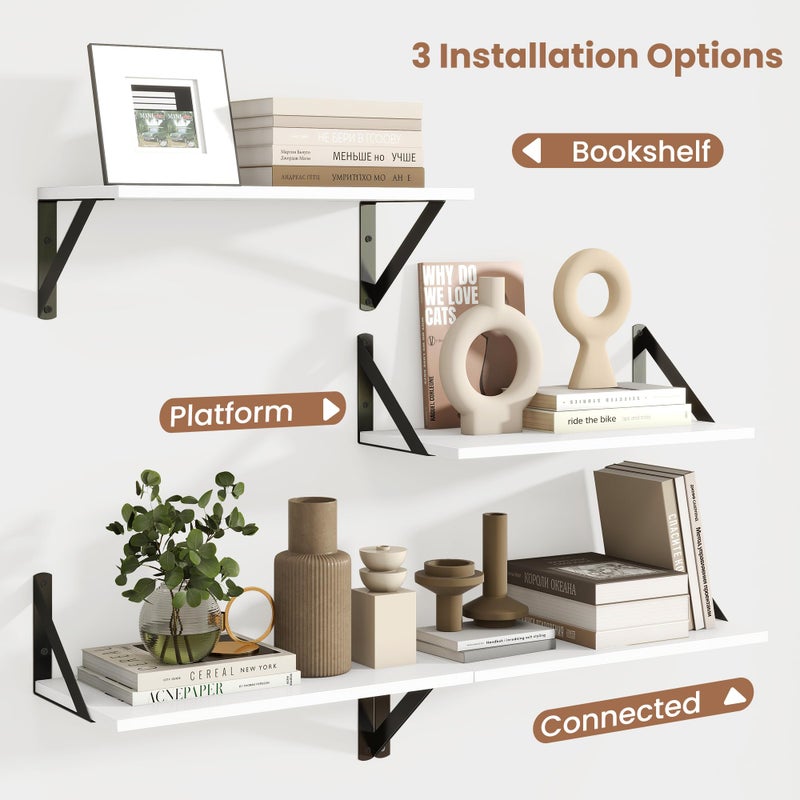 Axeman White Floating Shelves for Wall, 16W x 8D Floating Shelves Set of 2, 8'' Deep Wall Shelves for Bookshelf Living Room Bedroom Home Office Bathroom - Image 3