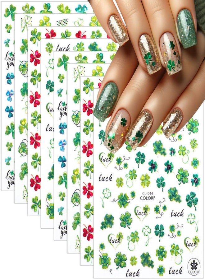 BYJKYEN St. Patrick's Day Nail Stickers Green Shamrock Clover Nail Art Decals Self-Adhesive Shamrock Nails Designs Nail Art Stickers Cute Clover Sticker for Women Girls Salon Nails Art Decoration 8Pcs - Image 1