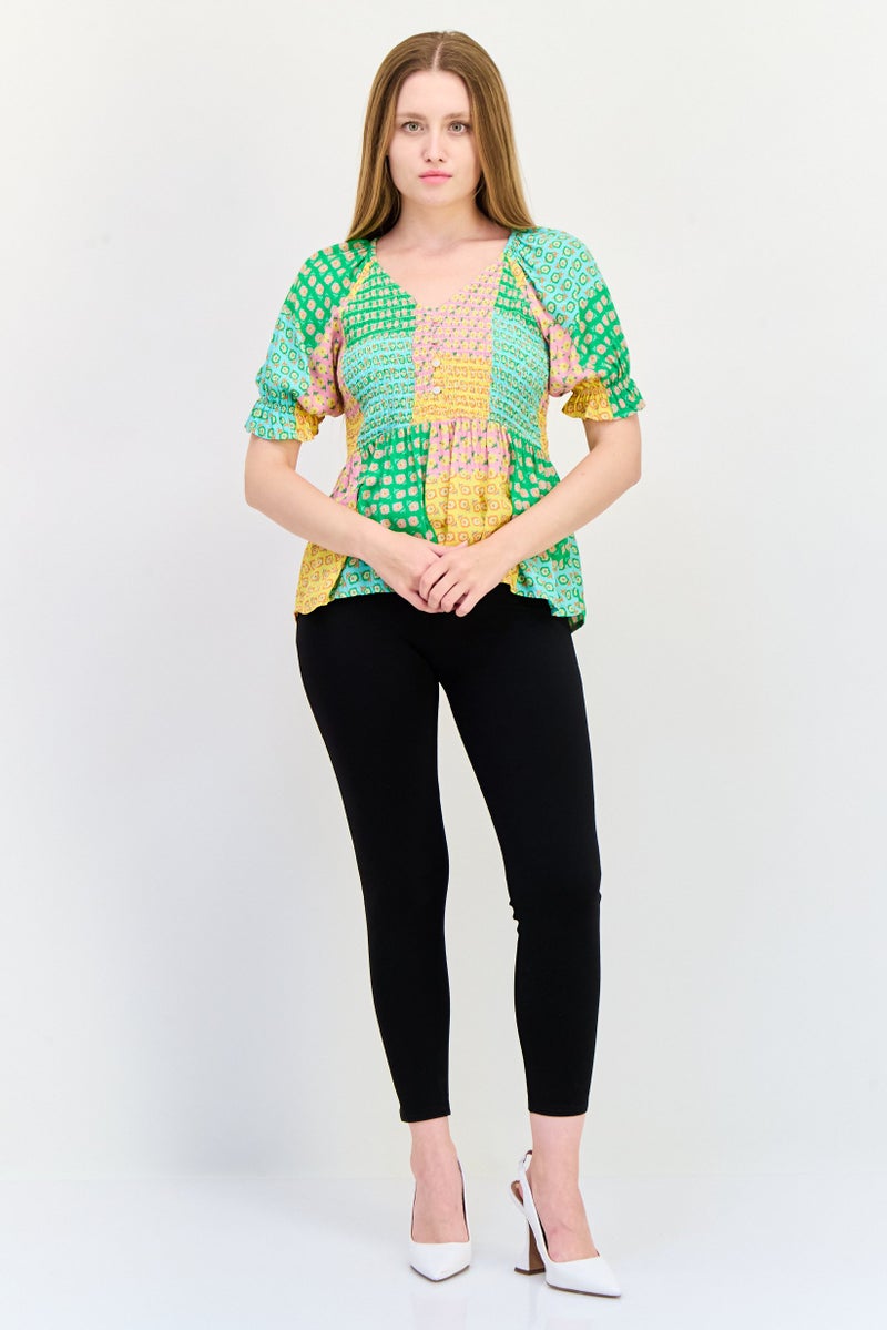ONLY Women V Neck Short Sleeve Floral Print Blouse, Multicolor  - Image 2