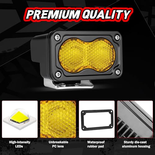 Auto Power Plus 3 Inch LED Pod Light Yellow 2Pcs 40W Off Road Driving Rear Chase Light Bright LED Work Cube Light Waterproof Backup Yellow Fog Light Bar for Truck Pickup ATV UTV SUV Motorcycle Boat - Image 2