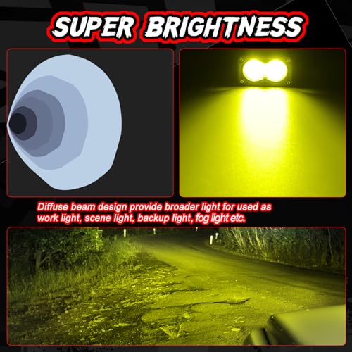 Auto Power Plus 3 Inch LED Pod Light Yellow 2Pcs 40W Off Road Driving Rear Chase Light Bright LED Work Cube Light Waterproof Backup Yellow Fog Light Bar for Truck Pickup ATV UTV SUV Motorcycle Boat - Image 4