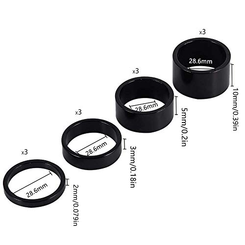 Gooday 8 PCS Bicycle Headset Spacer Bike Handlebar Stem Spacers Threadless Aluminum Alloy Headset Stem Spacer Set Fit 1 1/8-Inch Stem For MTB BMX Mountain Road Bikes Cycling 2MM 3MM 5MM 10MM(Black) - Image 2