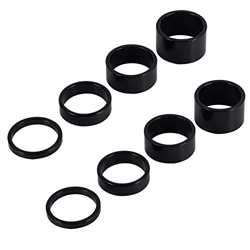 Gooday 8 PCS Bicycle Headset Spacer Bike Handlebar Stem Spacers Threadless Aluminum Alloy Headset Stem Spacer Set Fit 1 1/8-Inch Stem For MTB BMX Mountain Road Bikes Cycling 2MM 3MM 5MM 10MM(Black) - Image 1