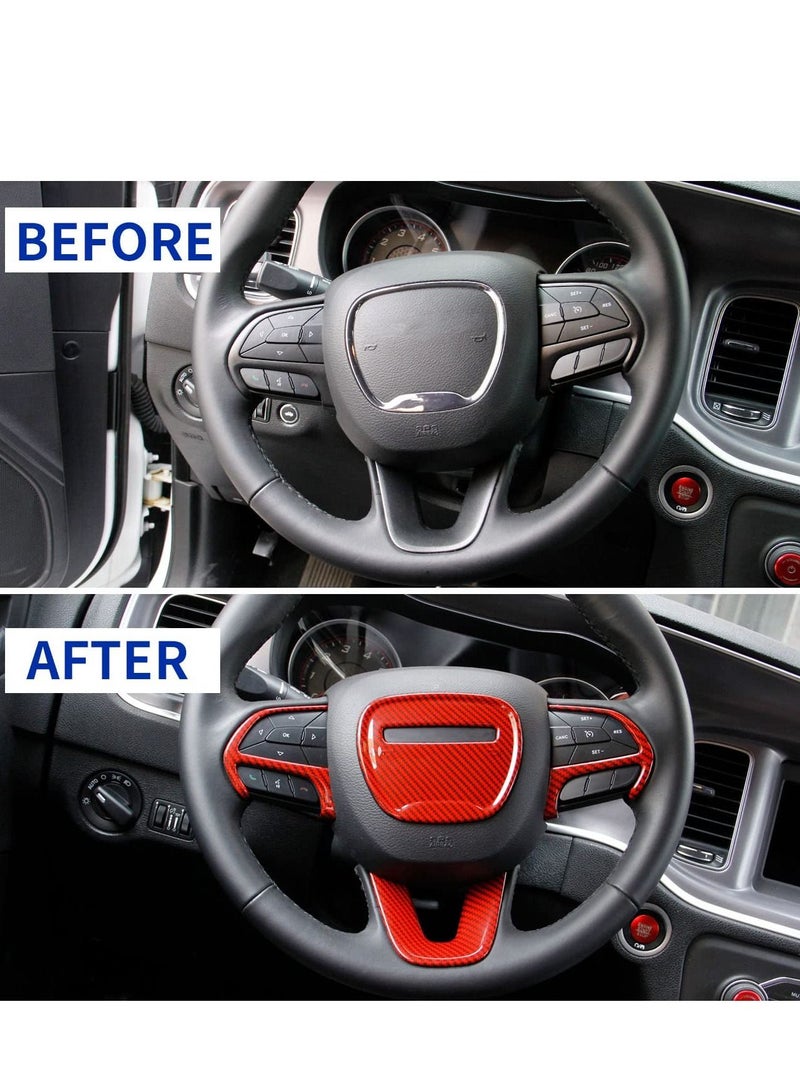 SYOSI Carbon Fiber Steering Wheel Cover Trim Interior Accessories, KASTWAVE Cover for Dodge Charger Challenger / Dodge Durango / Jeep Grand Cherokee SRT8 4Pcs(Red) - Image 2