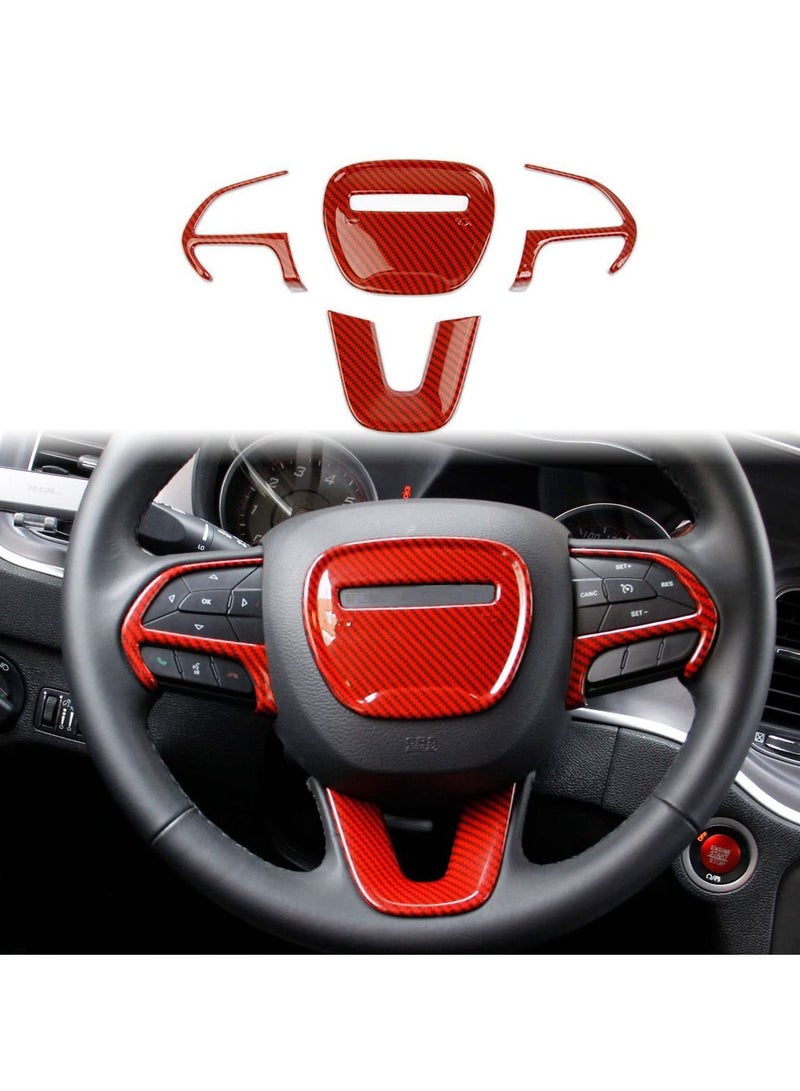 SYOSI Carbon Fiber Steering Wheel Cover Trim Interior Accessories, KASTWAVE Cover for Dodge Charger Challenger / Dodge Durango / Jeep Grand Cherokee SRT8 4Pcs(Red) - Image 1